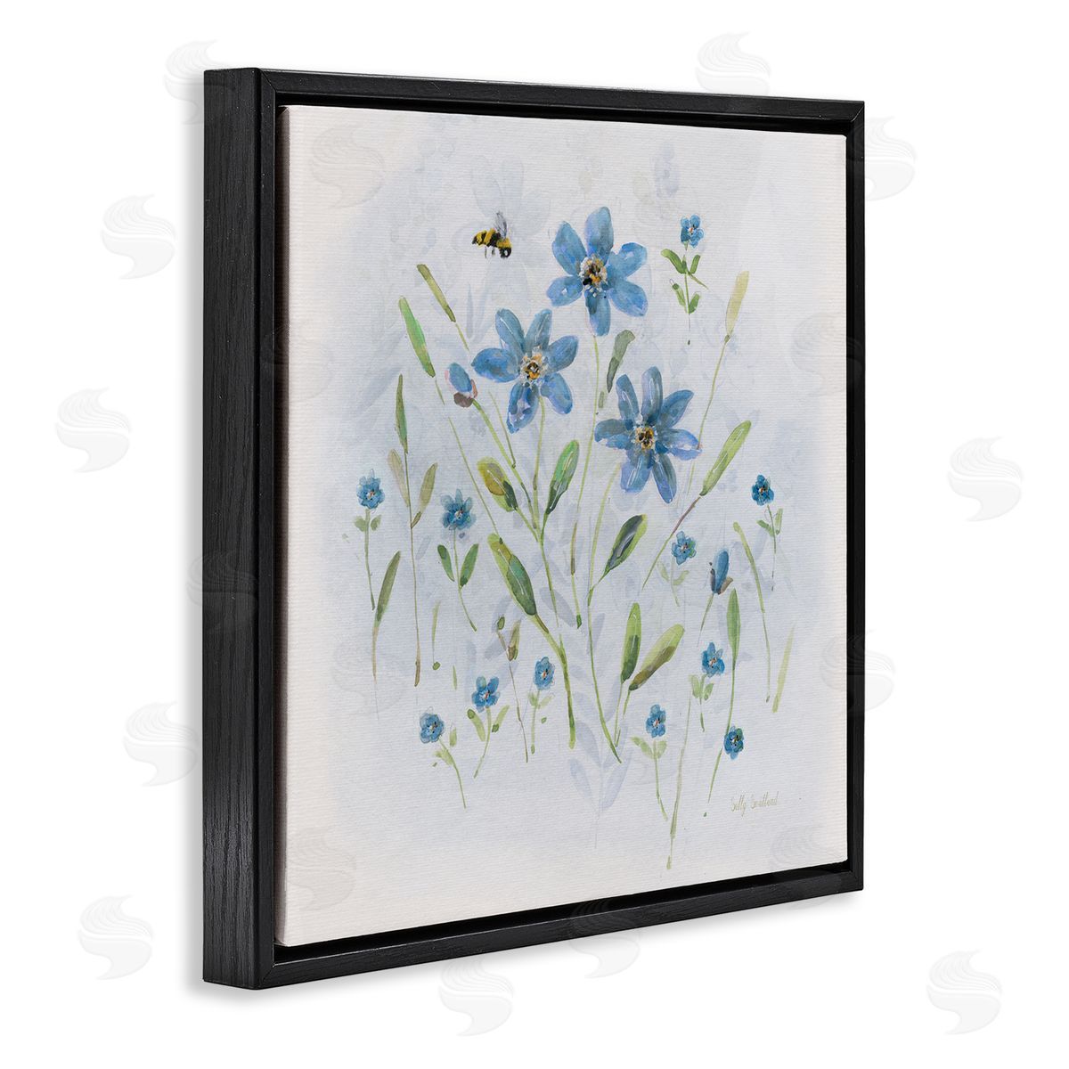 Sally Swatland Cottage Bee & Flowers Black Floating Frame Canvas Wall Art Print