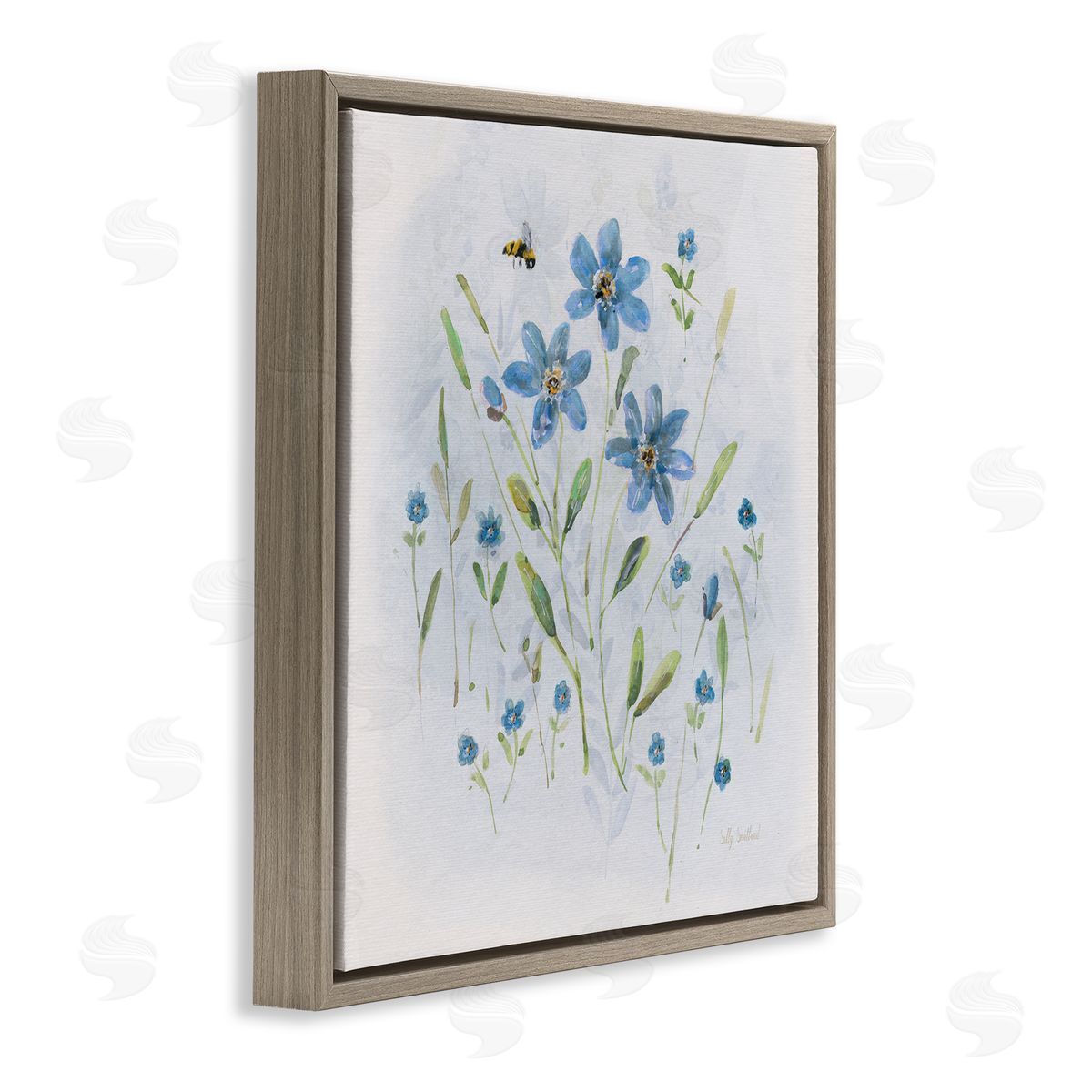 Sally Swatland Cottage Bee & Flowers Brown Floating Frame Canvas Wall Art Print