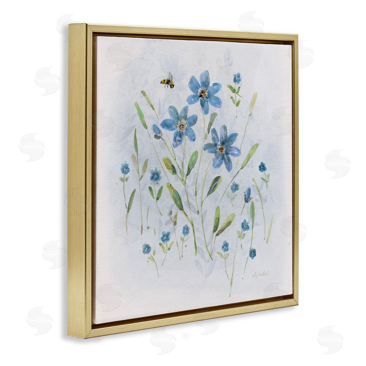 Sally Swatland Cottage Bee & Flowers Gold Floating Frame Canvas Wall Art Print