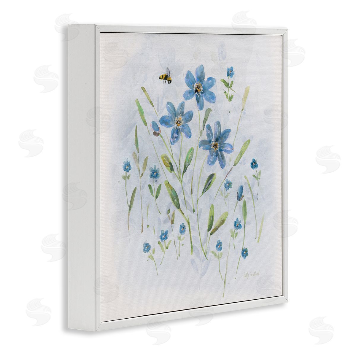 Sally Swatland Cottage Bee & Flowers White Framed Giclee Wall Art Print