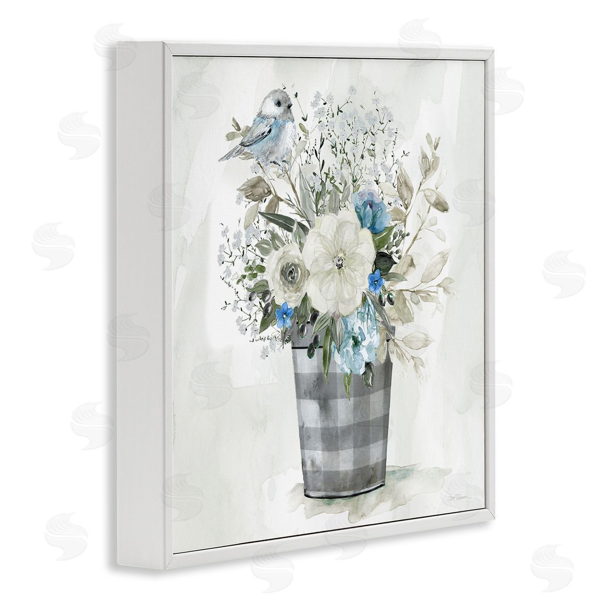 Carol Robinson Cottage Blooms Plaid Vase White Framed Giclee Wall Art Print