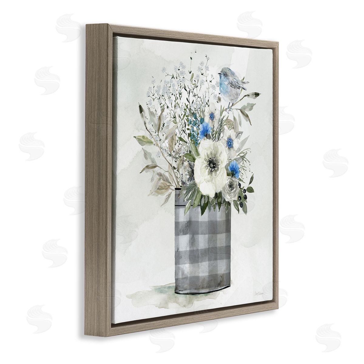 Carol Robinson Country Plaid Flower Vase Brown Floating Frame Canvas Wall Art Print