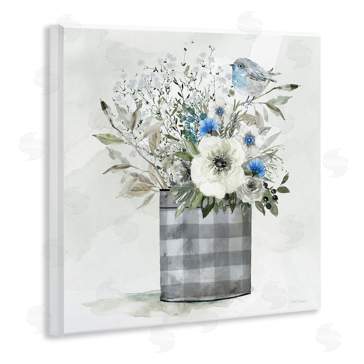 Carol Robinson Country Plaid Flower Vase Wooden Wall Plaque Art Print