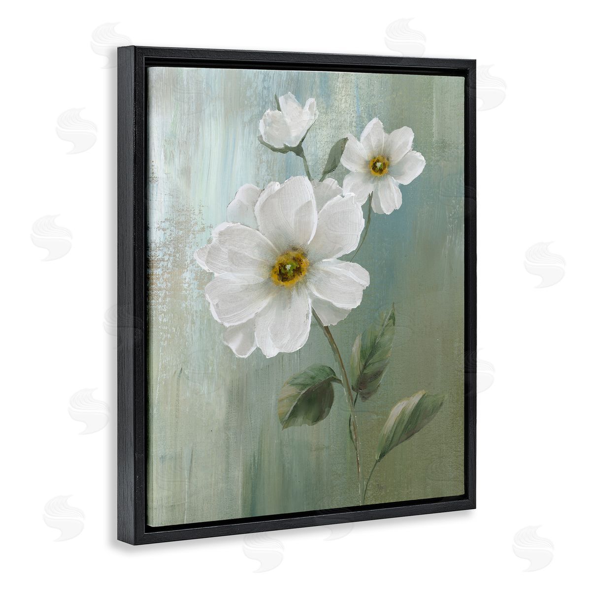 Nan Blooming White Blossoms Black Floating Frame Canvas Wall Art Print