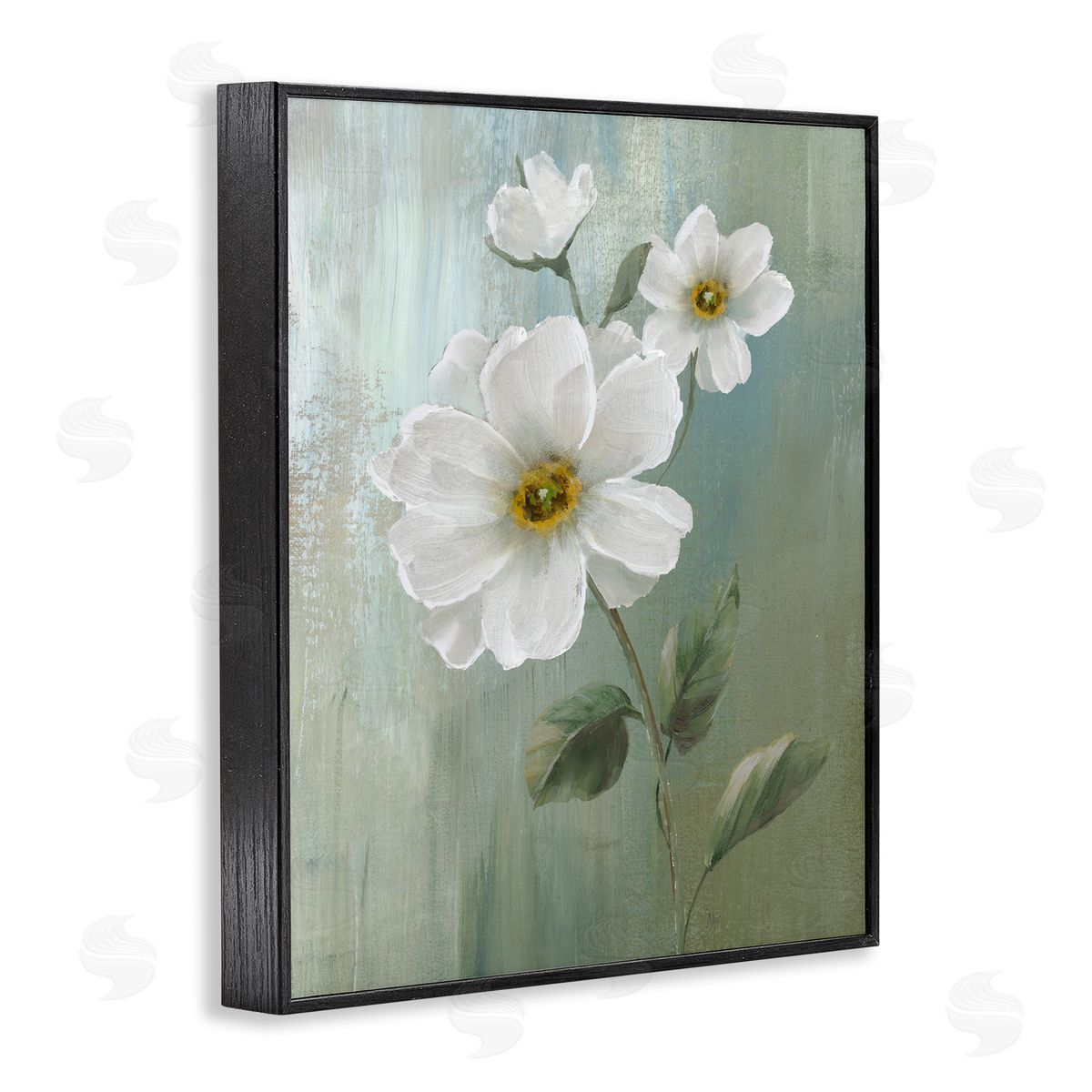Nan Blooming White Blossoms Black Framed Giclee Wall Art Print
