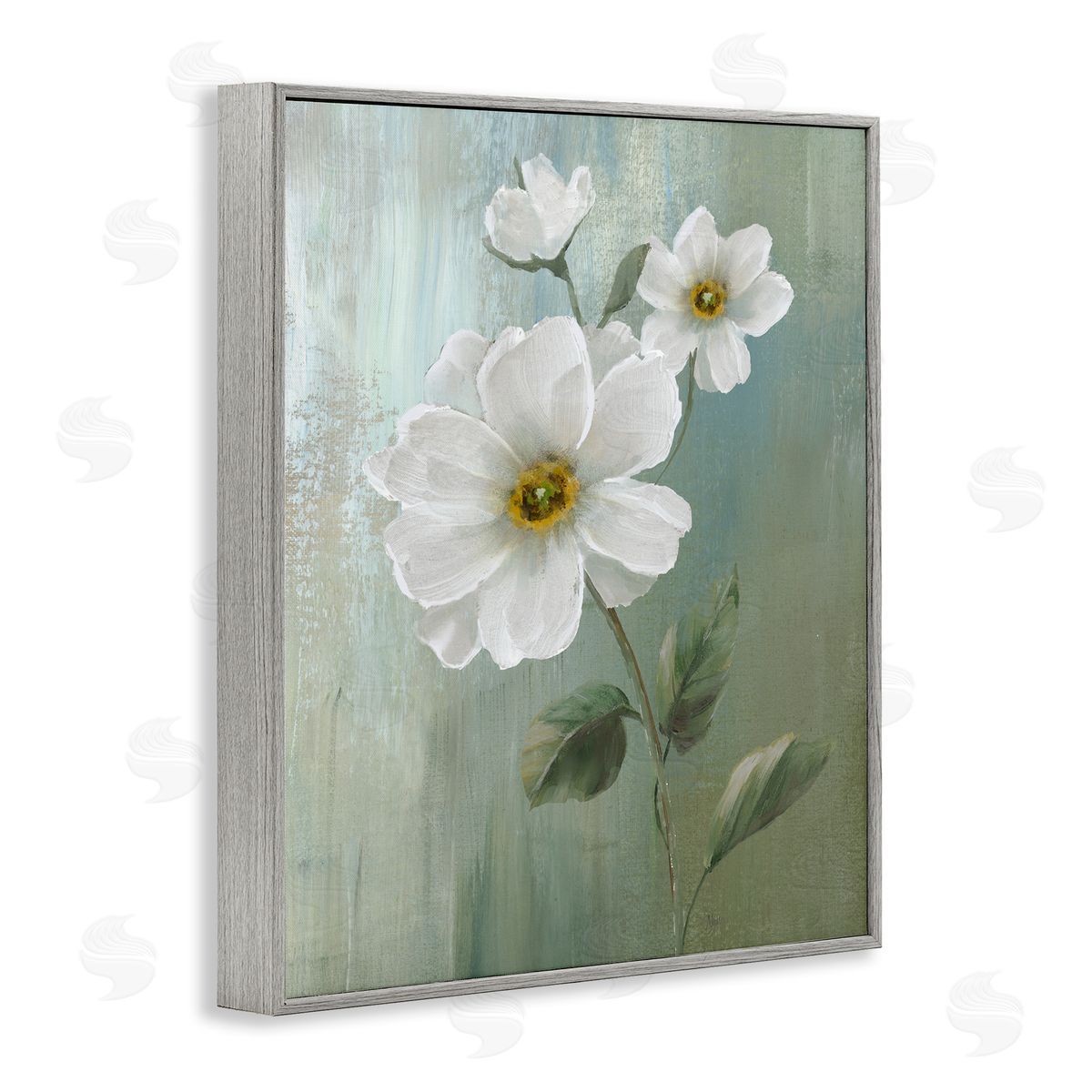 Nan Blooming White Blossoms Gray Framed Giclee Wall Art Print