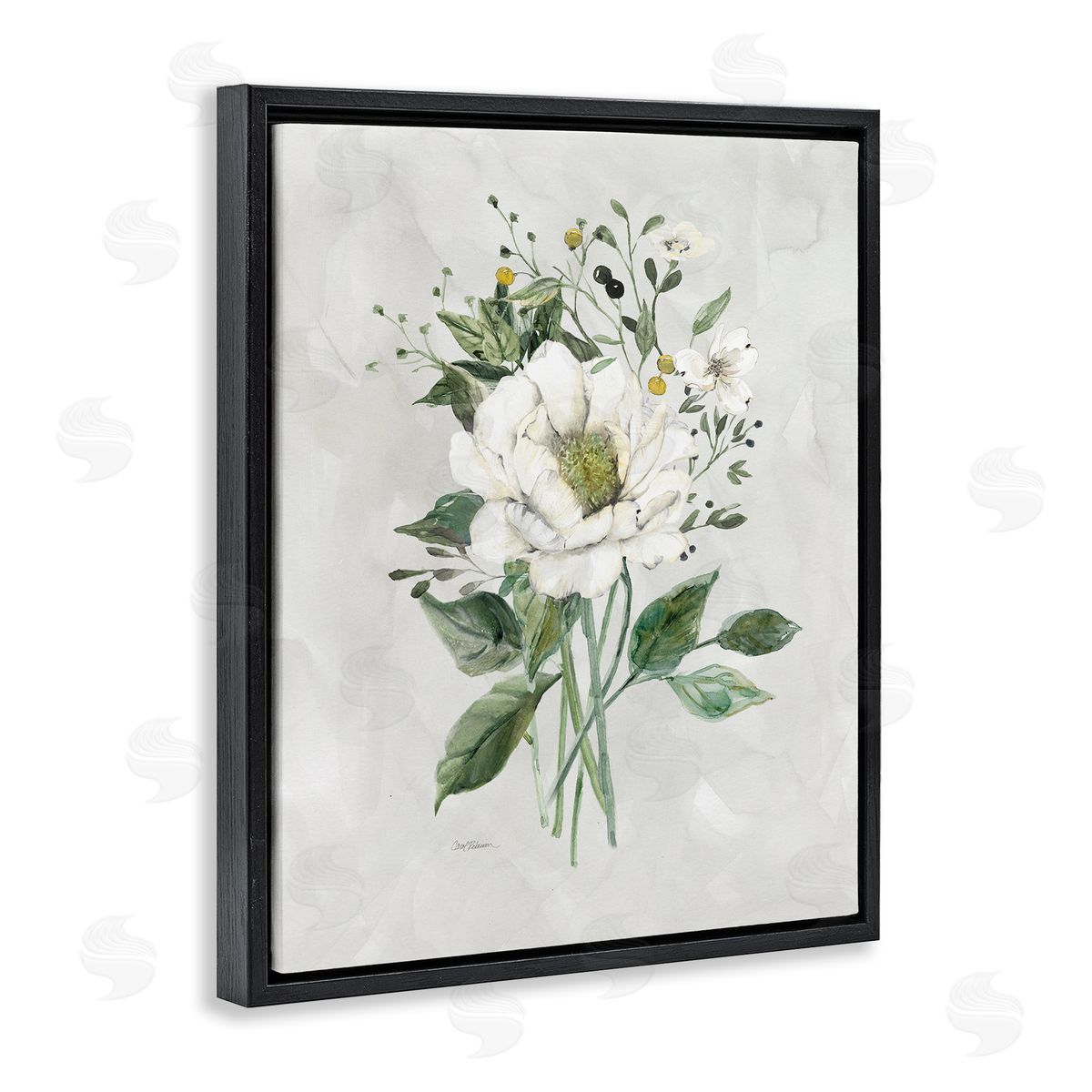 Carol Robinson White Flower Bundle Black Floating Frame Canvas Wall Art Print