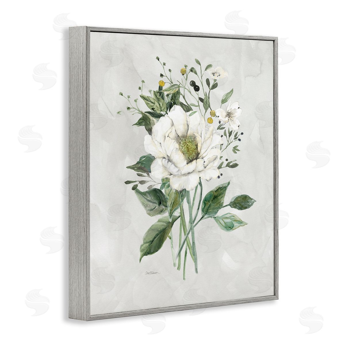 Carol Robinson White Flower Bundle Gray Framed Giclee Wall Art Print