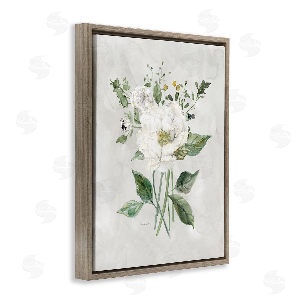Carol Robinson Cottage White Flowers Brown Floating Frame Canvas Wall Art Print