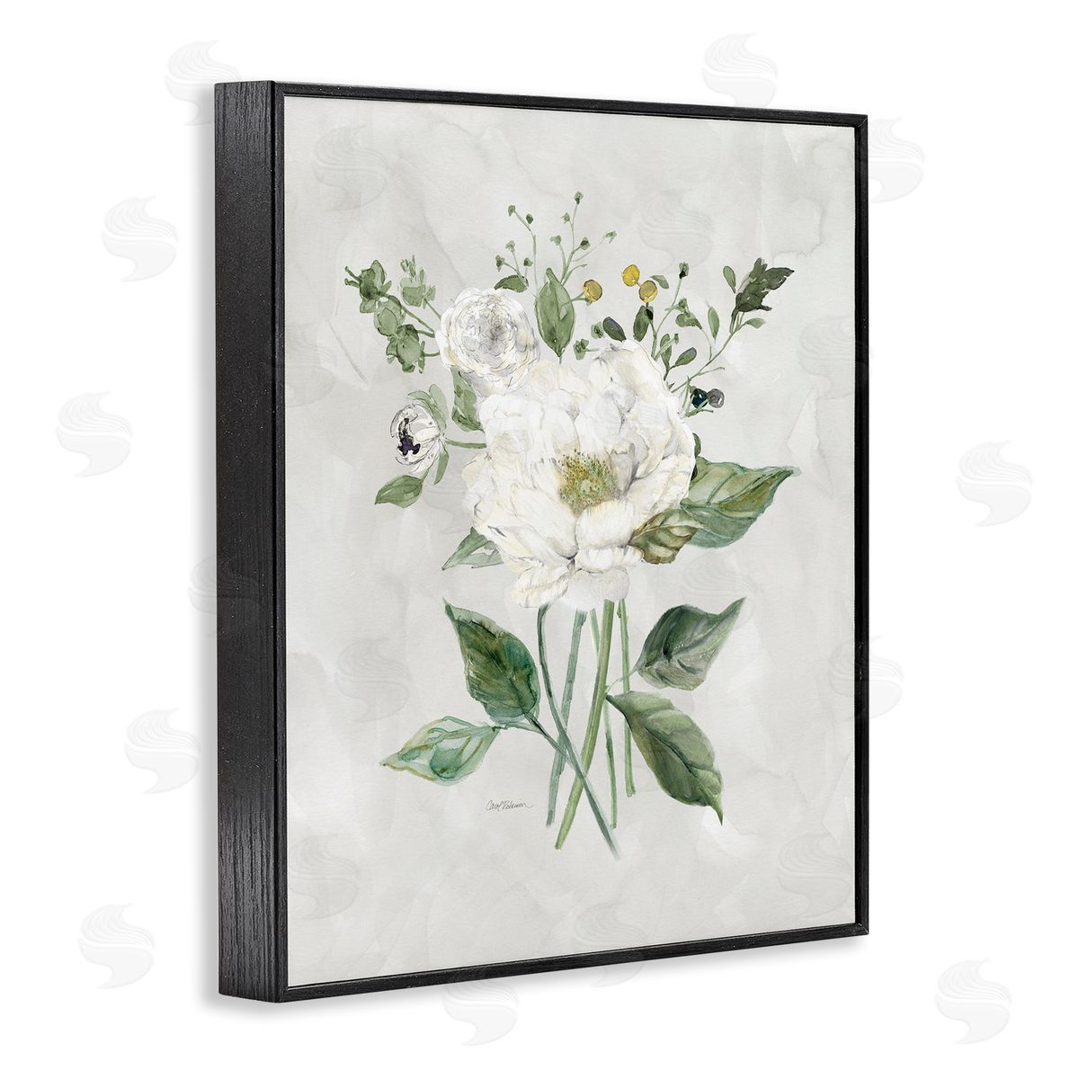 Carol Robinson Cottage White Flowers Black Framed Giclee Wall Art Print