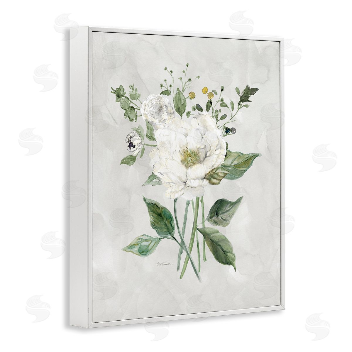Carol Robinson Cottage White Flowers White Framed Giclee Wall Art Print