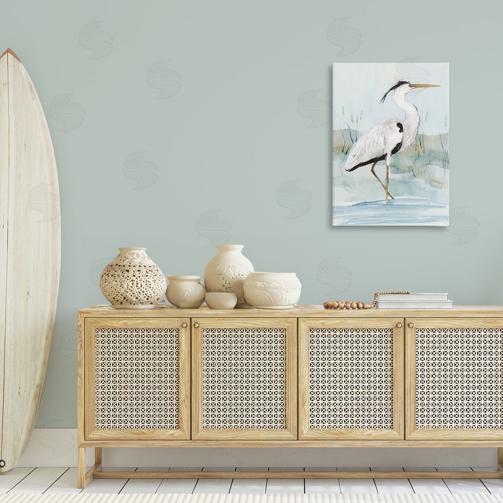 Sally Swatland Stepping White Egret Canvas Wall Art Print in Room