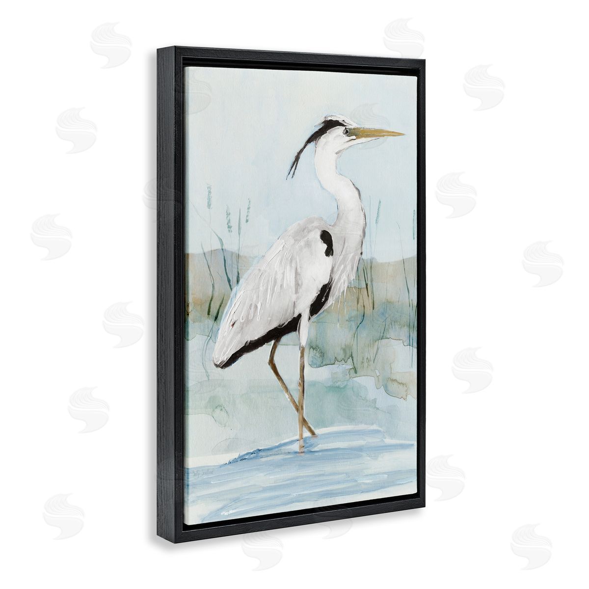 Sally Swatland Stepping White Egret Black Floating Frame Canvas Wall Art Print