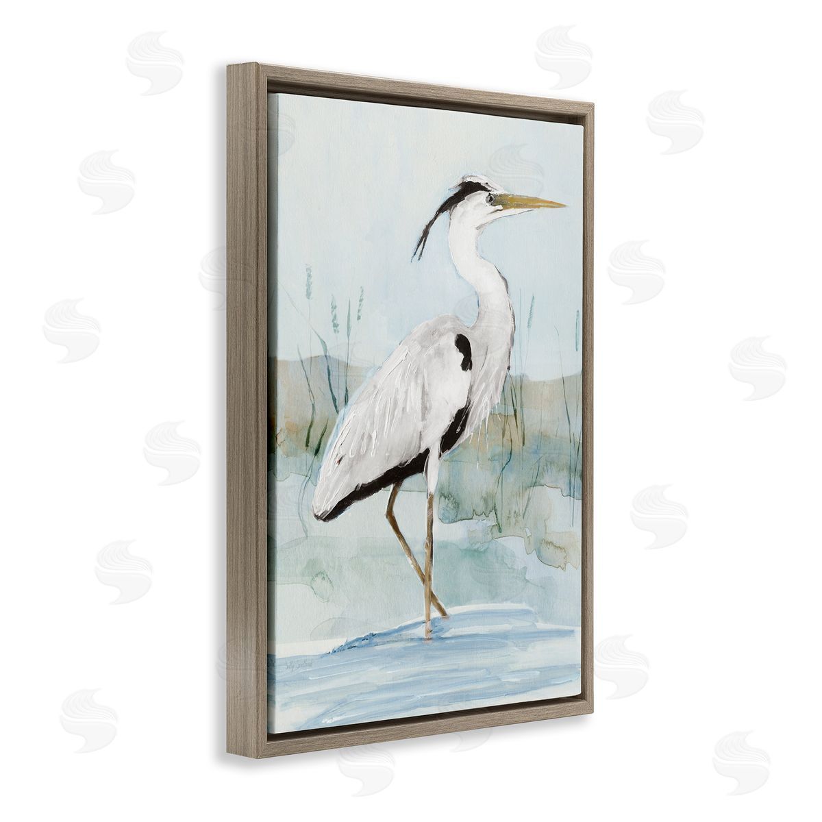 Sally Swatland Stepping White Egret Brown Floating Frame Canvas Wall Art Print