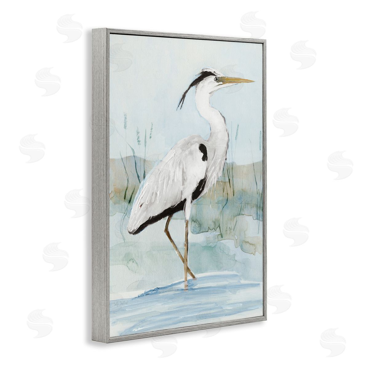 Sally Swatland Stepping White Egret Gray Framed Giclee Wall Art Print