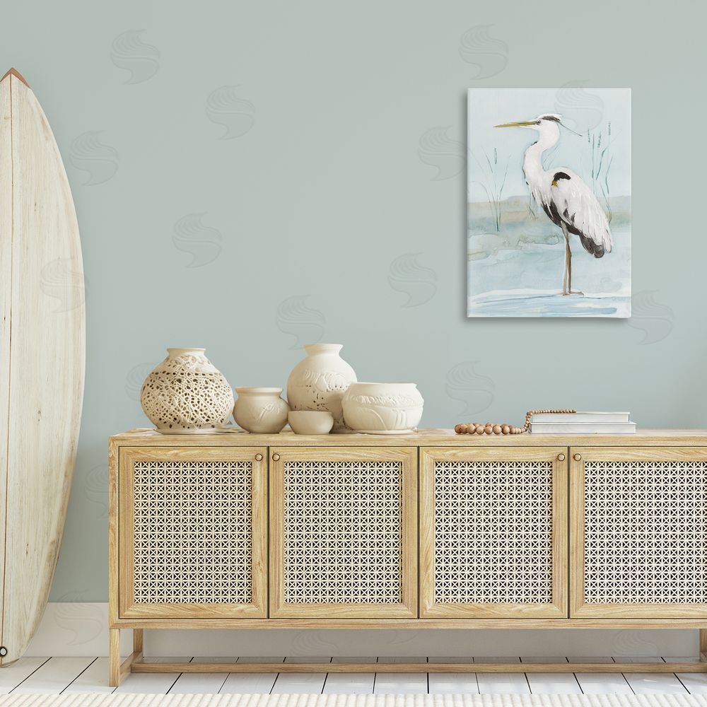 Sally Swatland Standing White Egret Canvas Wall Art Print in Room