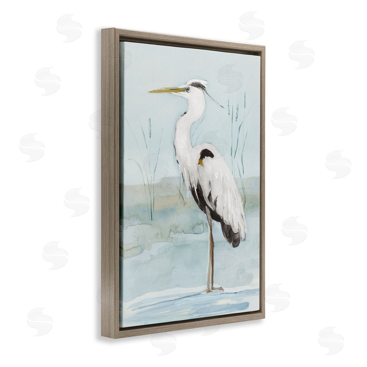 Sally Swatland Standing White Egret Brown Floating Frame Canvas Wall Art Print