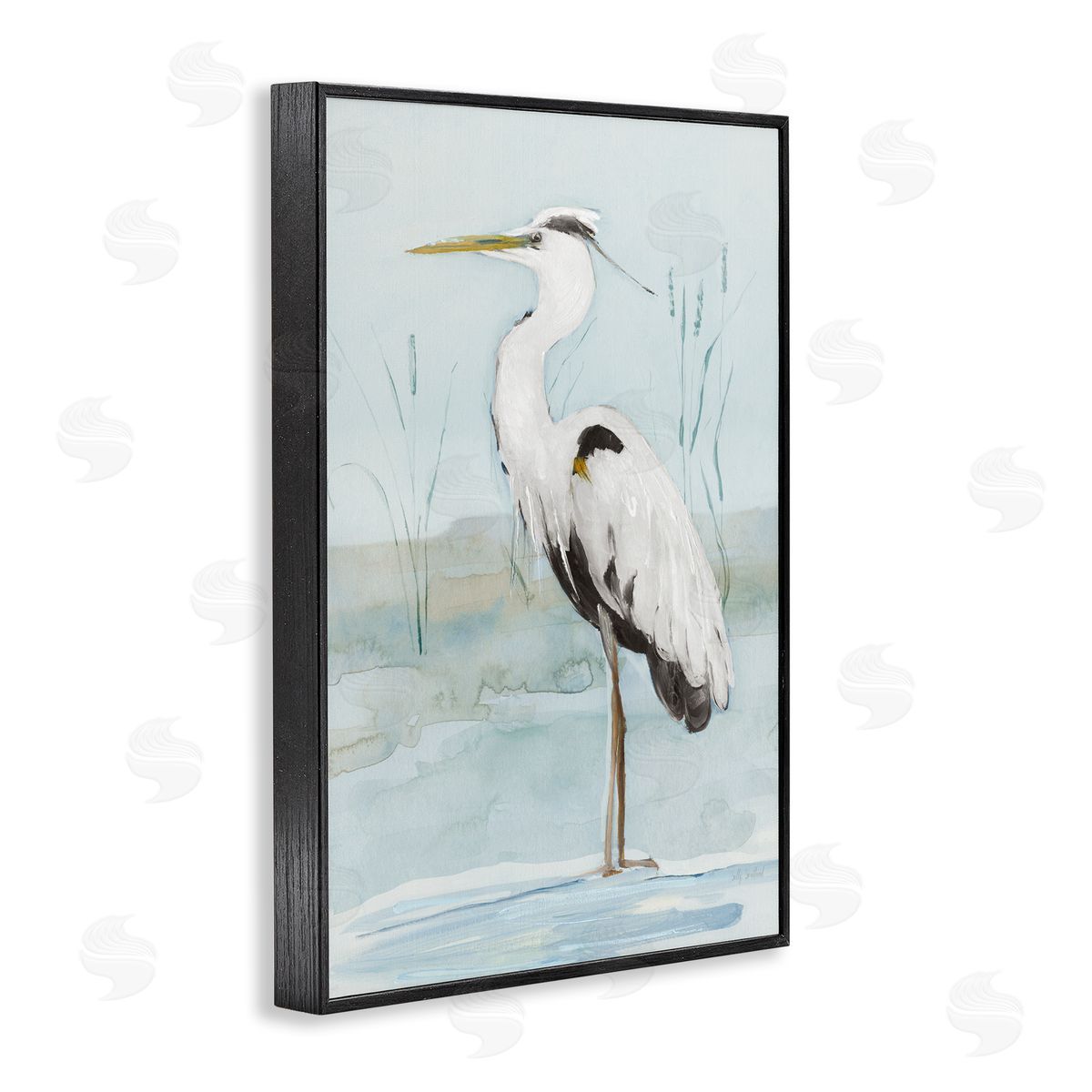 Sally Swatland Standing White Egret Black Framed Giclee Wall Art Print