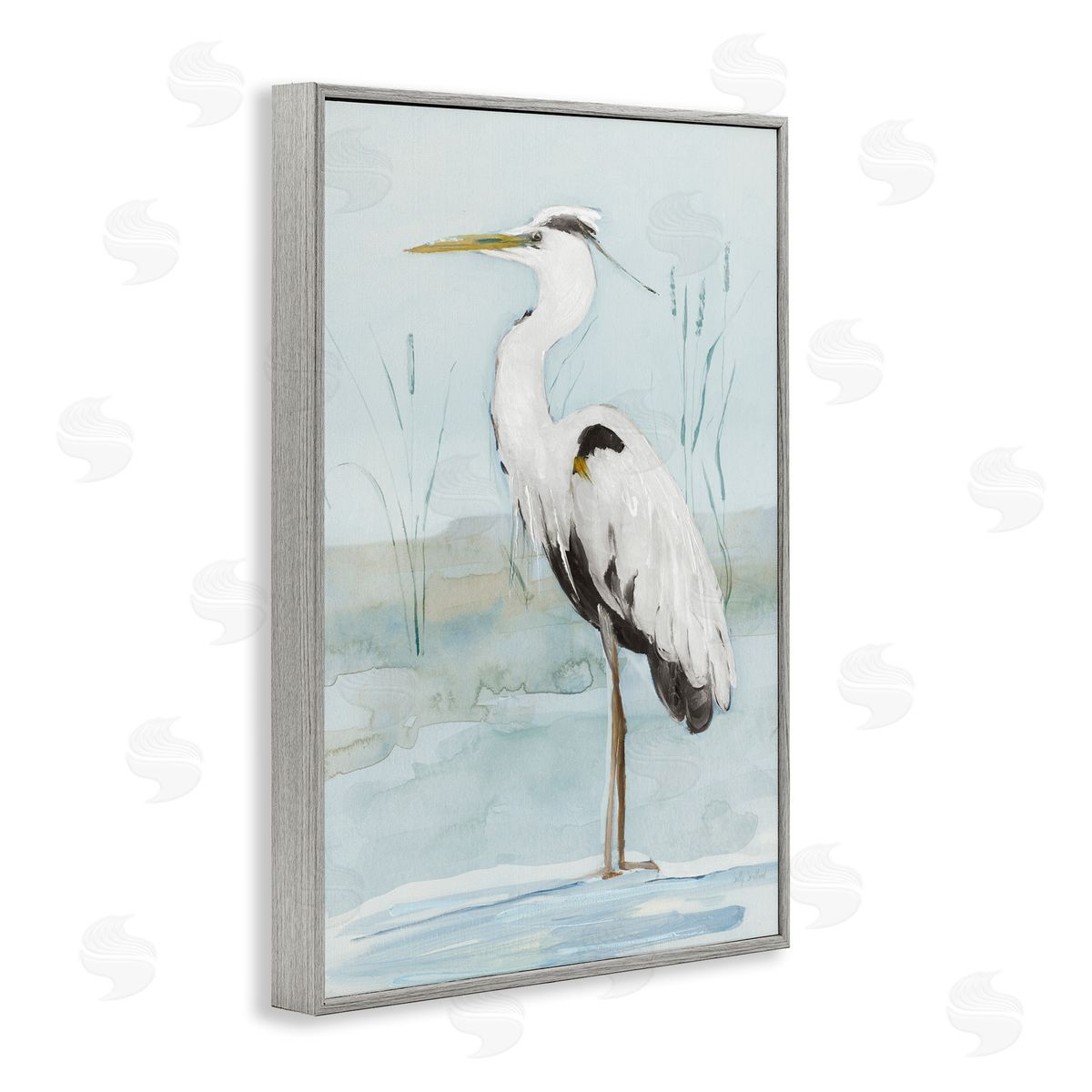 Sally Swatland Standing White Egret Gray Framed Giclee Wall Art Print