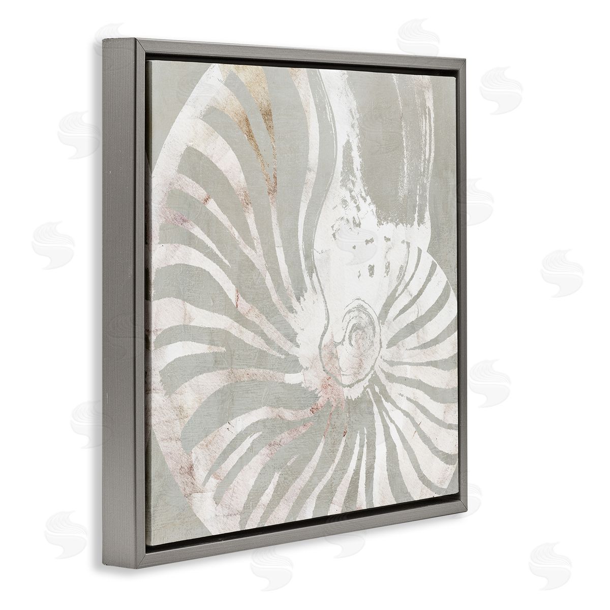 Carol Robinson Beige Nautilus Pattern Gray Floating Frame Canvas Wall Art Print