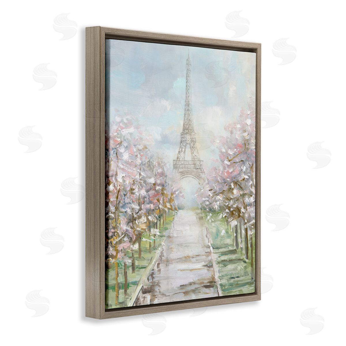 Sally Swatland Eiffel Tower & Tree Grove Brown Floating Frame Canvas Wall Art Print