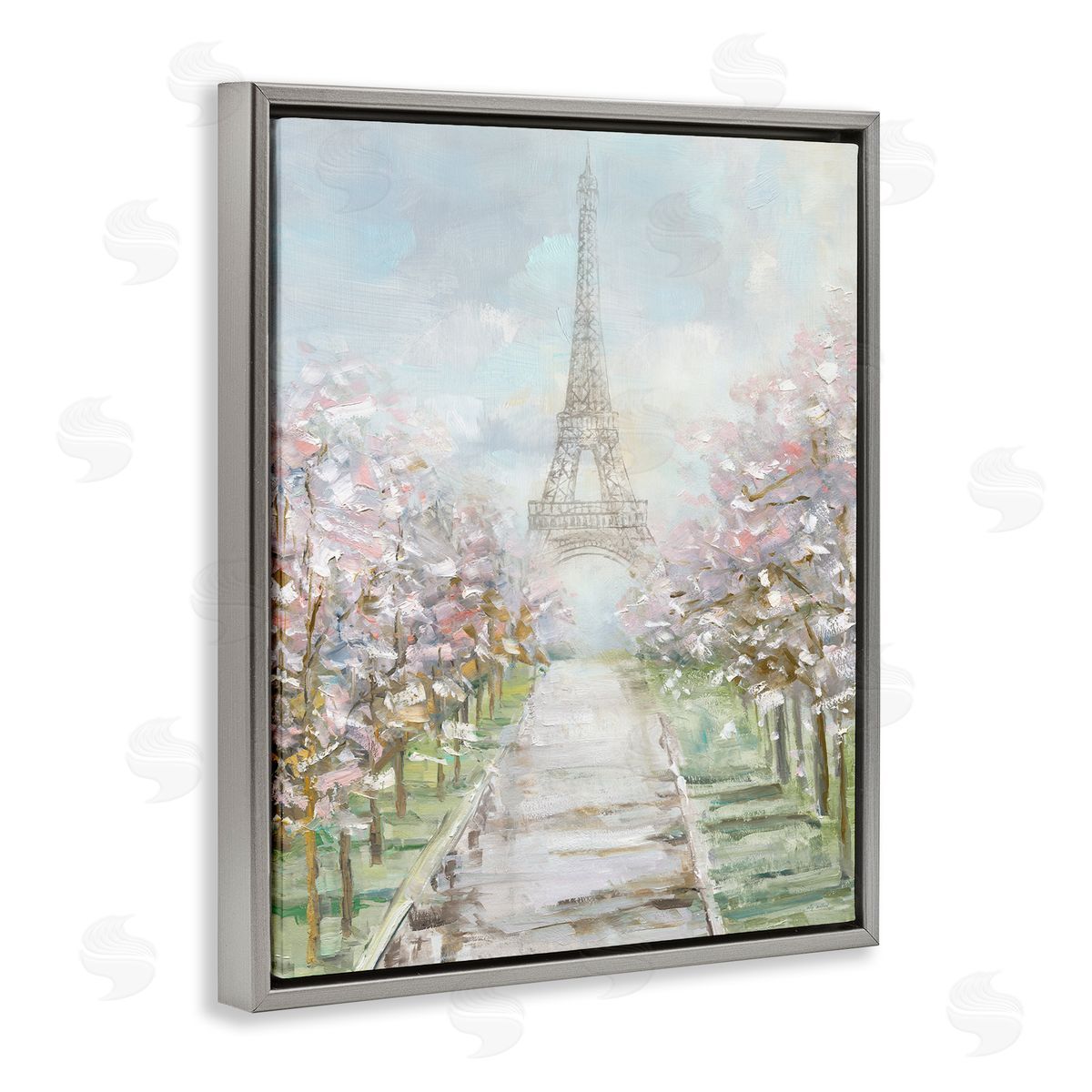Sally Swatland Eiffel Tower & Tree Grove Gray Floating Frame Canvas Wall Art Print