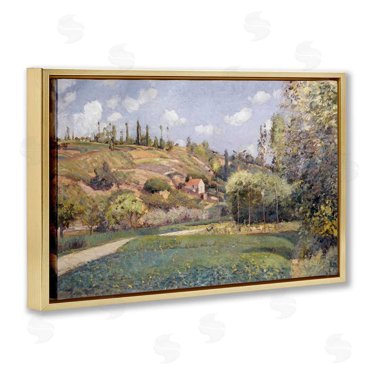 CAD Designs Rolling Green Hillside Gold Floating Frame Canvas Wall Art Print