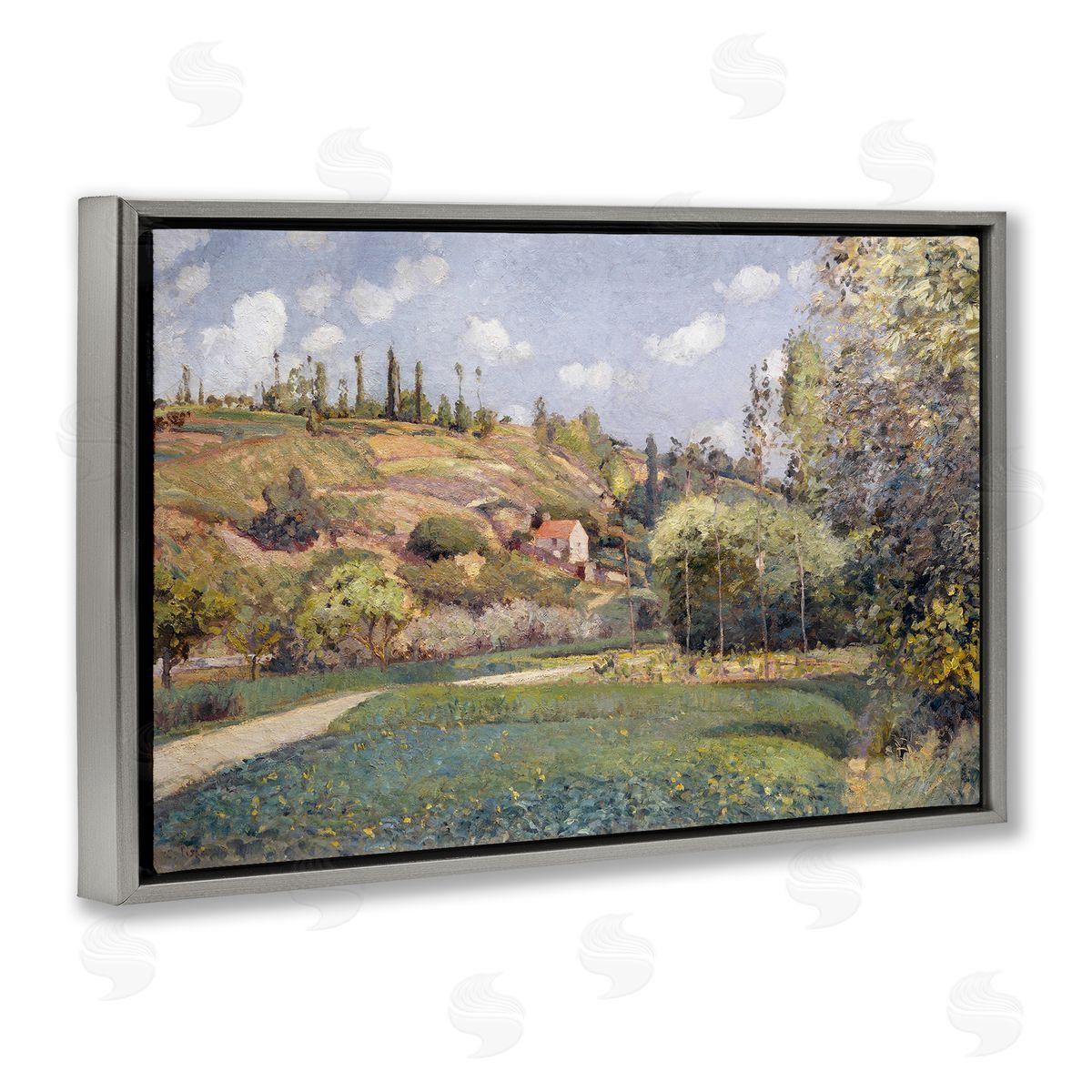CAD Designs Rolling Green Hillside Gray Floating Frame Canvas Wall Art Print