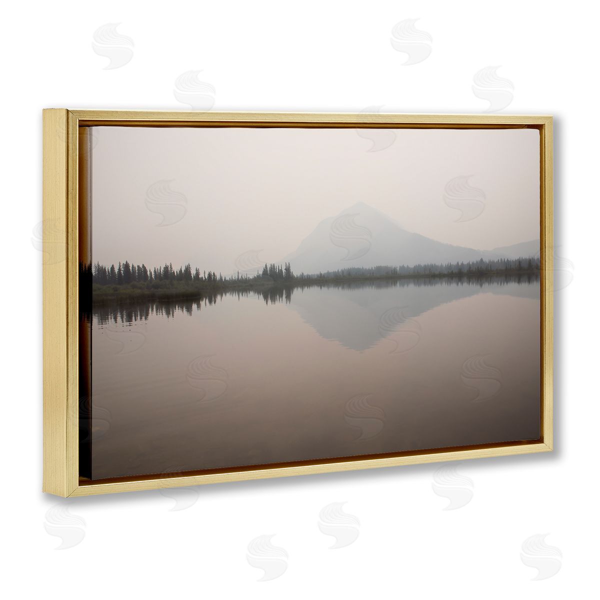 Carol Robinson Mountain Peak Reflecting Lake Gold Floating Frame Canvas Wall Art Print