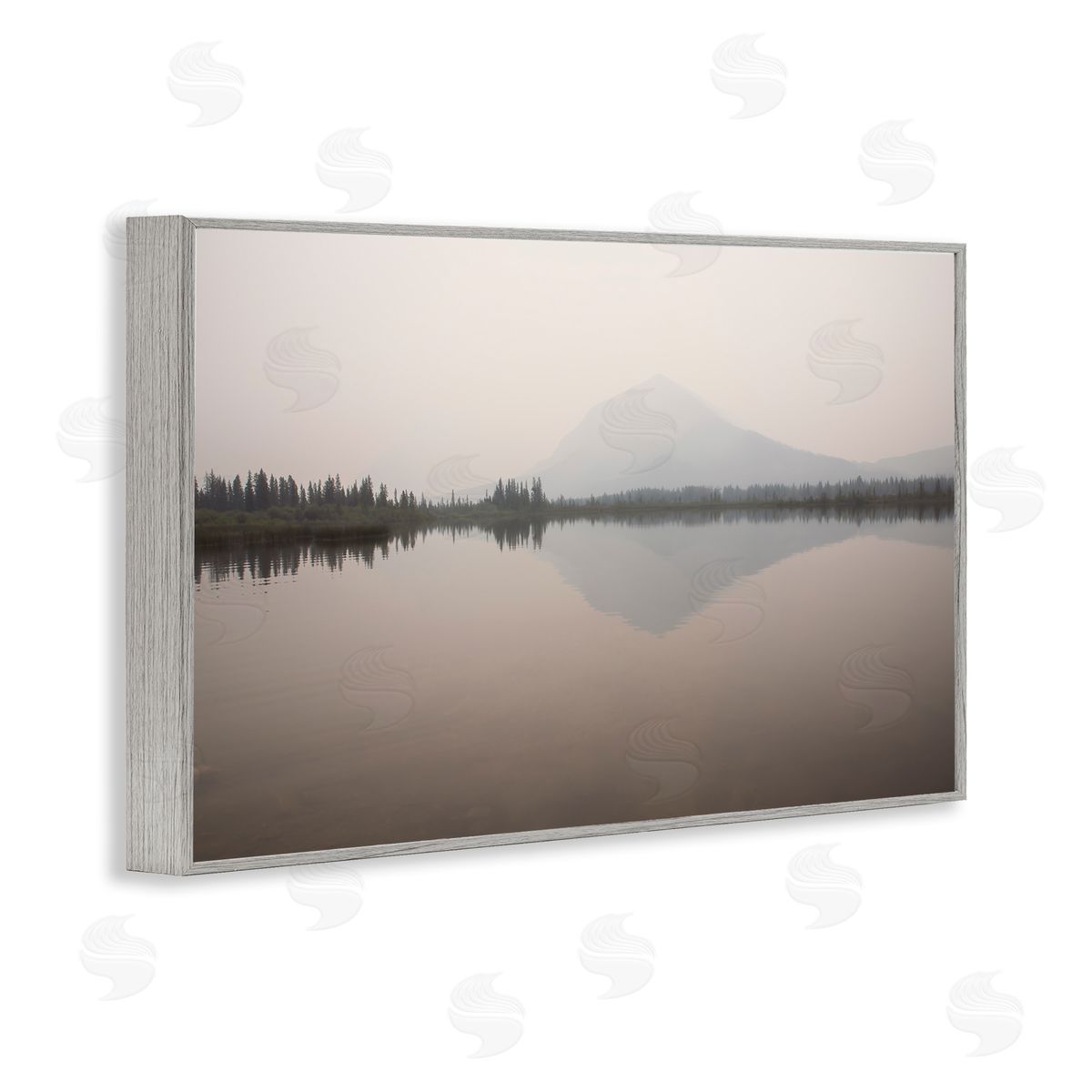 Carol Robinson Mountain Peak Reflecting Lake Gray Framed Giclee Wall Art Print