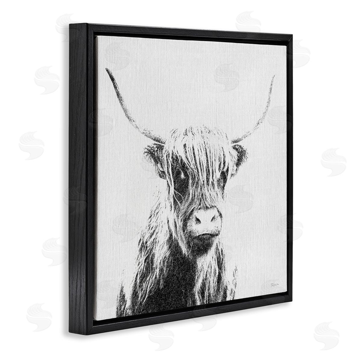 Katrina Craven Longhorn Sketch in Grey Black Floating Frame Canvas Wall Art Print