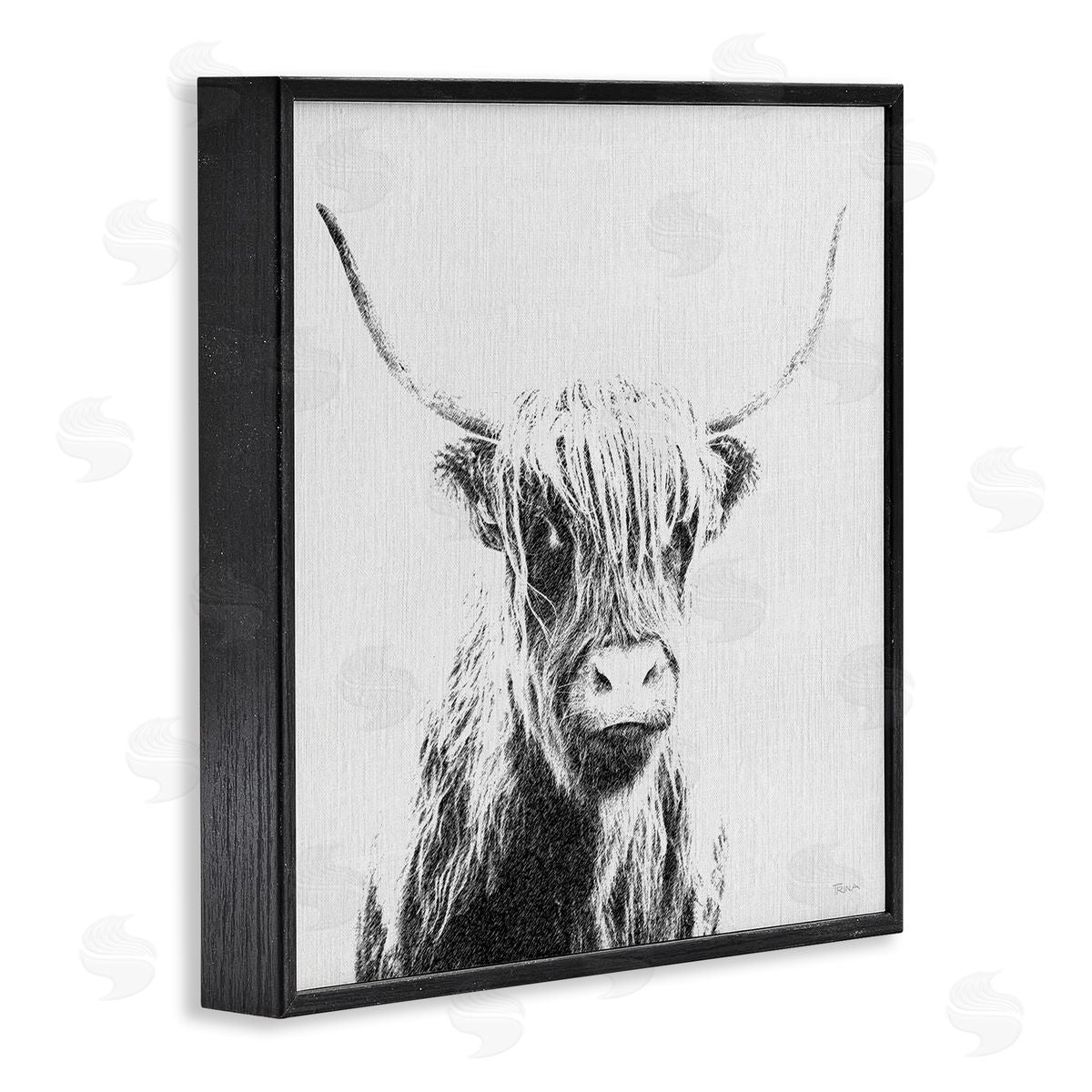 Katrina Craven Longhorn Sketch in Grey Black Framed Giclee Wall Art Print