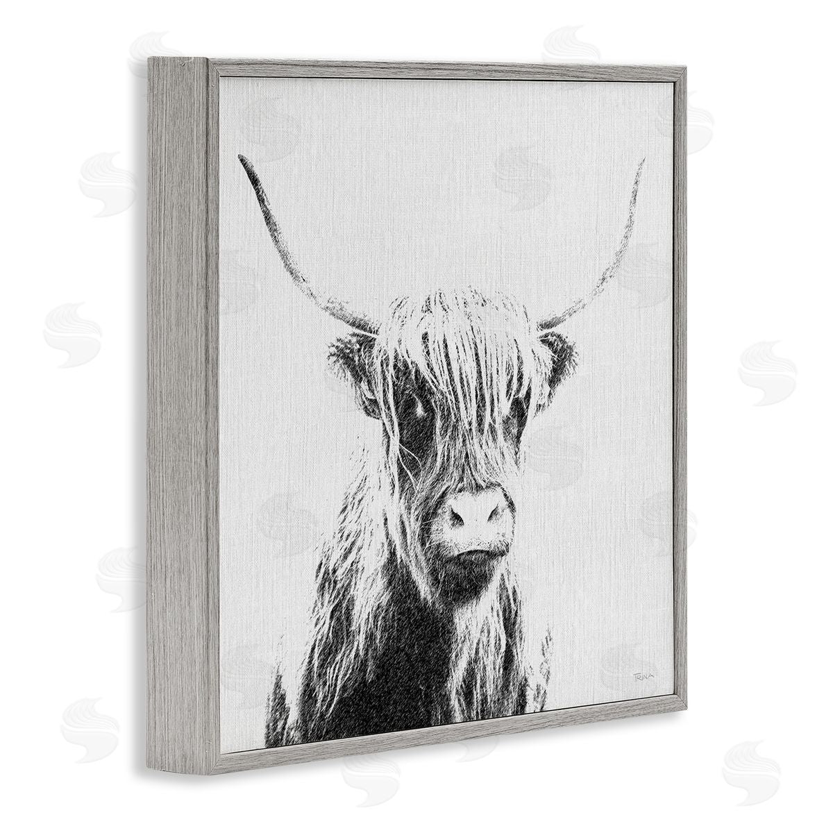 Katrina Craven Longhorn Sketch in Grey Gray Framed Giclee Wall Art Print