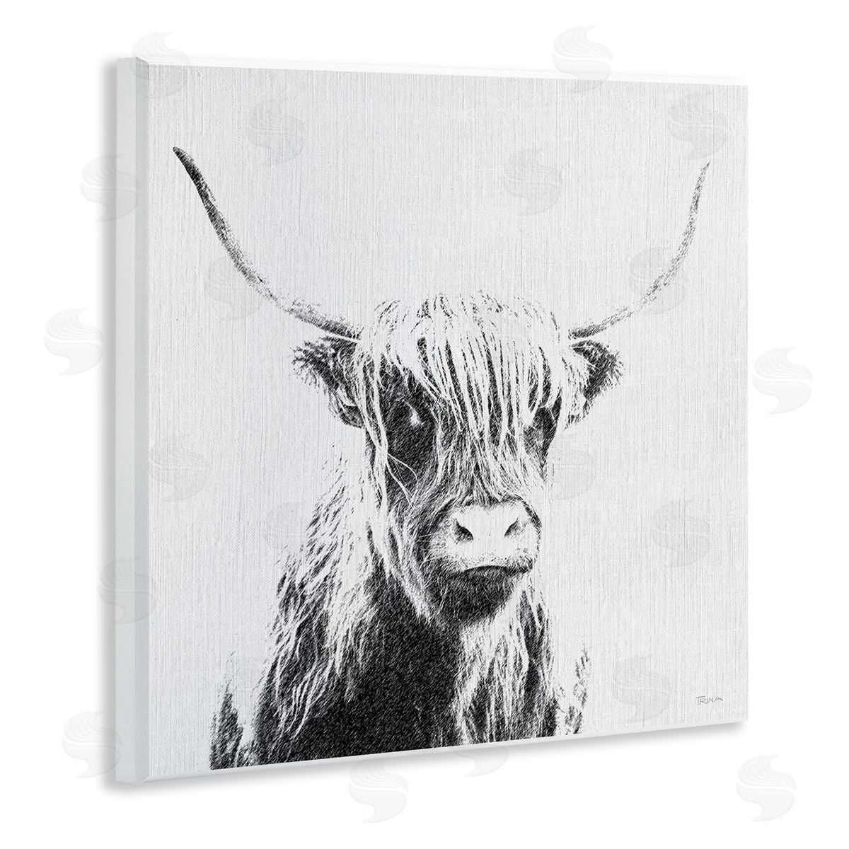 Katrina Craven Longhorn Sketch in Grey Wooden Wall Plaque Art Print