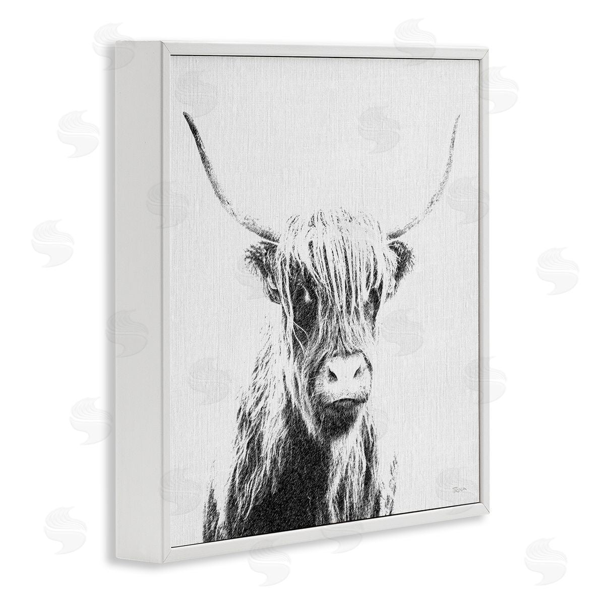 Katrina Craven Longhorn Sketch in Grey White Framed Giclee Wall Art Print