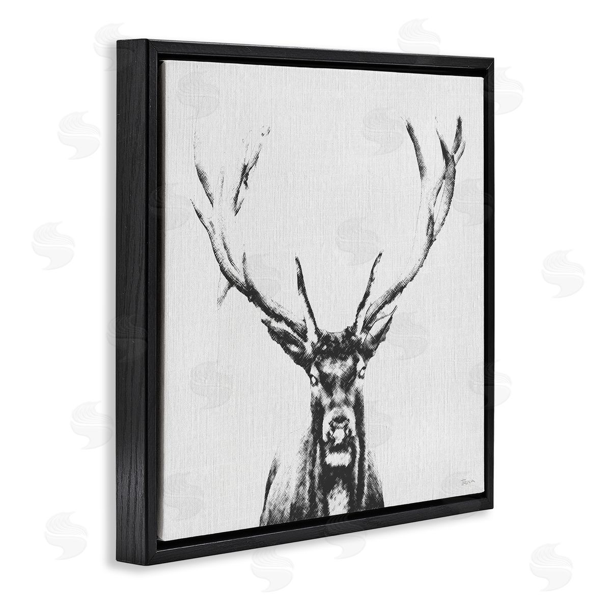 Katrina Craven Stag Sketch in Grey Black Floating Frame Canvas Wall Art Print