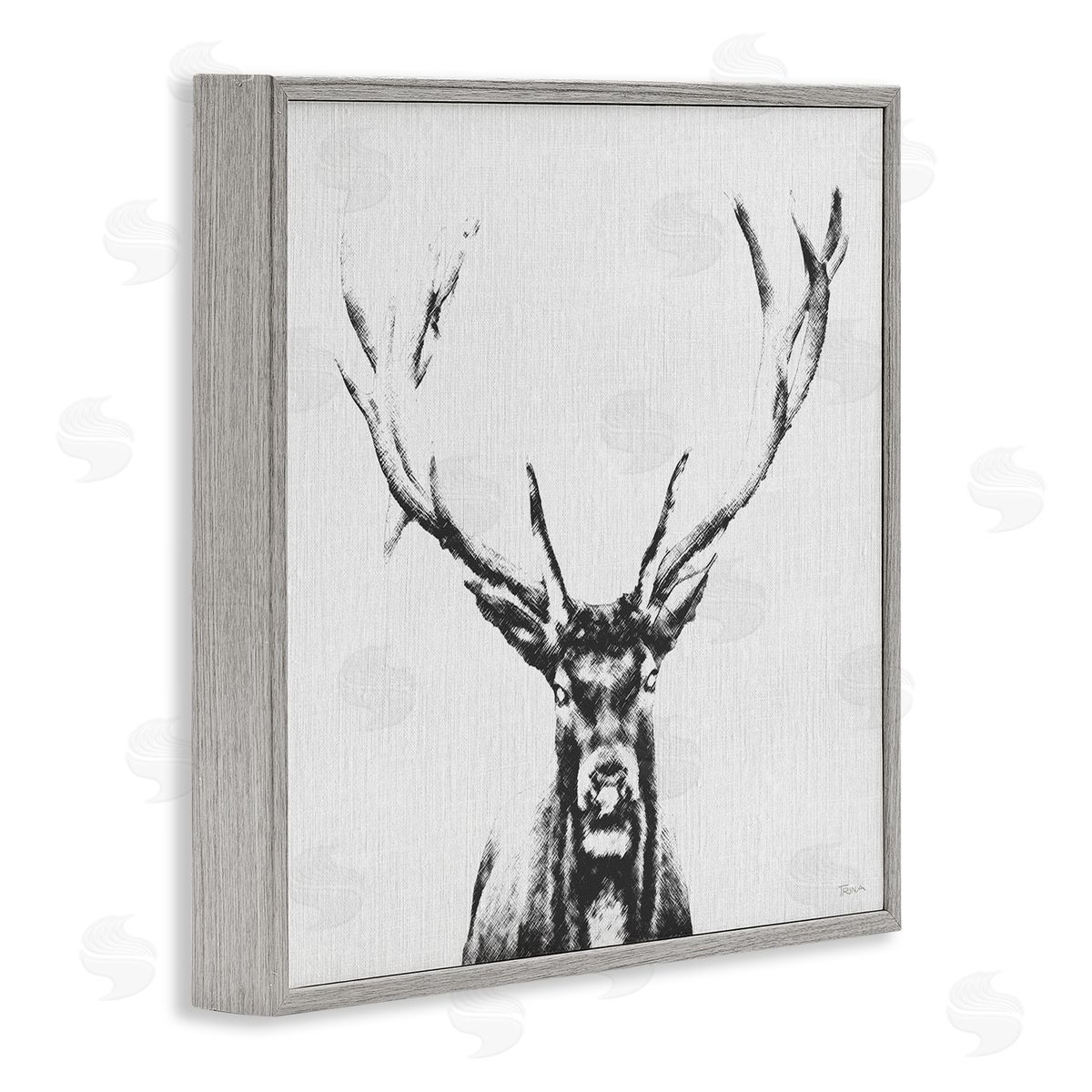 Katrina Craven Stag Sketch in Grey Gray Framed Giclee Wall Art Print