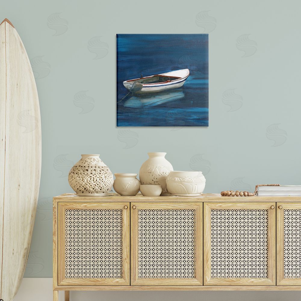 Nan Calm Floating Boat Canvas Wall Art Print in Room