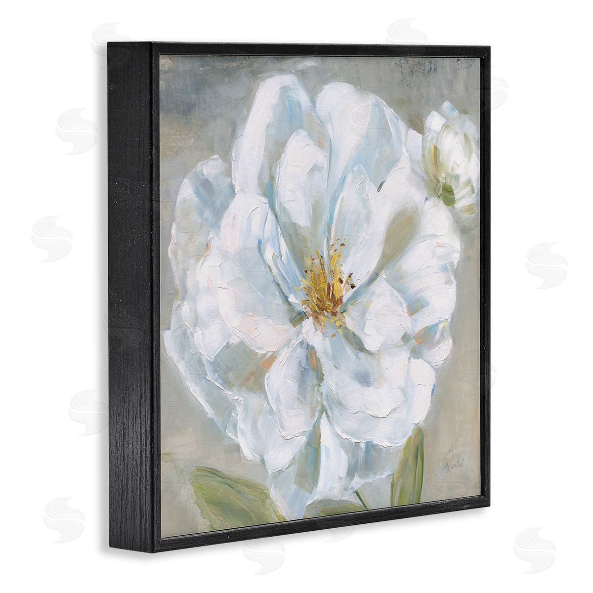 Sally Swatland Curling White Flower Petals Black Framed Giclee Wall Art Print