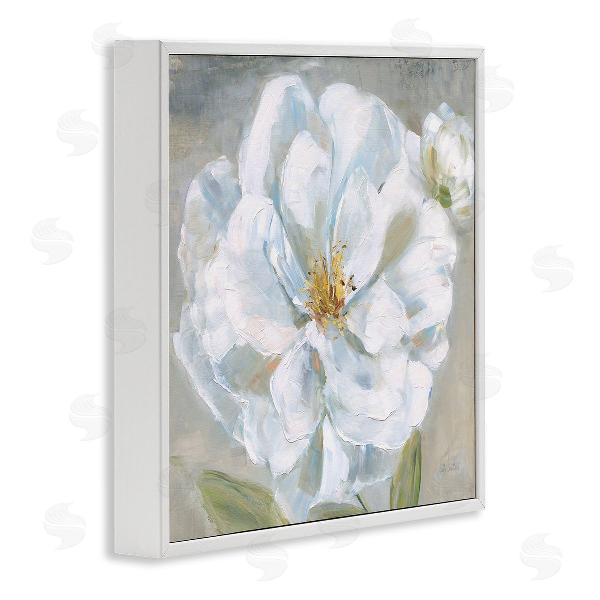 Sally Swatland Curling White Flower Petals White Framed Giclee Wall Art Print