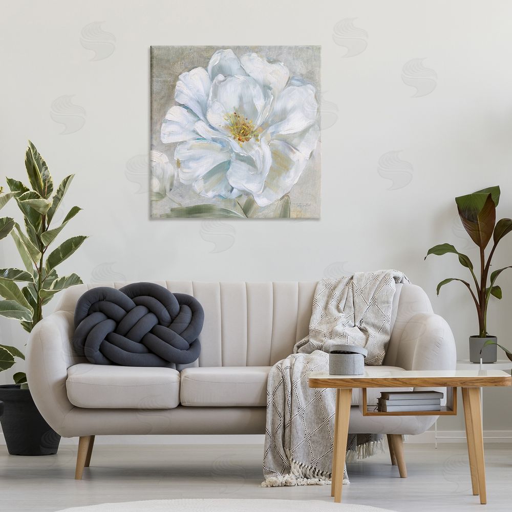 Sally Swatland Close Up White Bloom Canvas Wall Art Print in Room