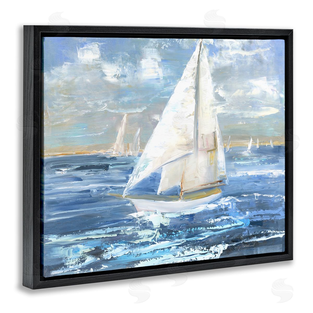 Sally Swatland Sailing Choppy Waves Black Floating Frame Canvas Wall Art Print
