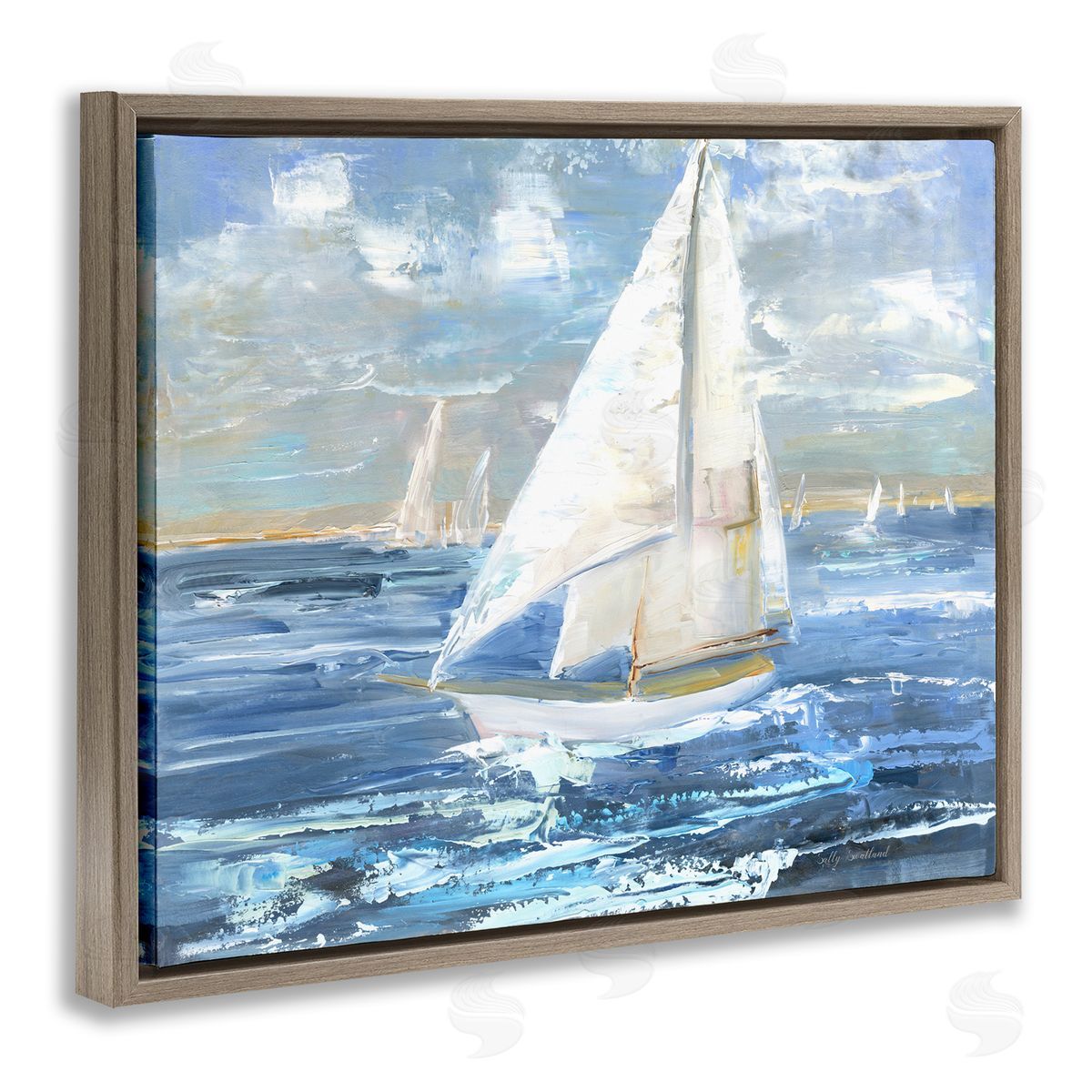 Sally Swatland Sailing Choppy Waves Brown Floating Frame Canvas Wall Art Print