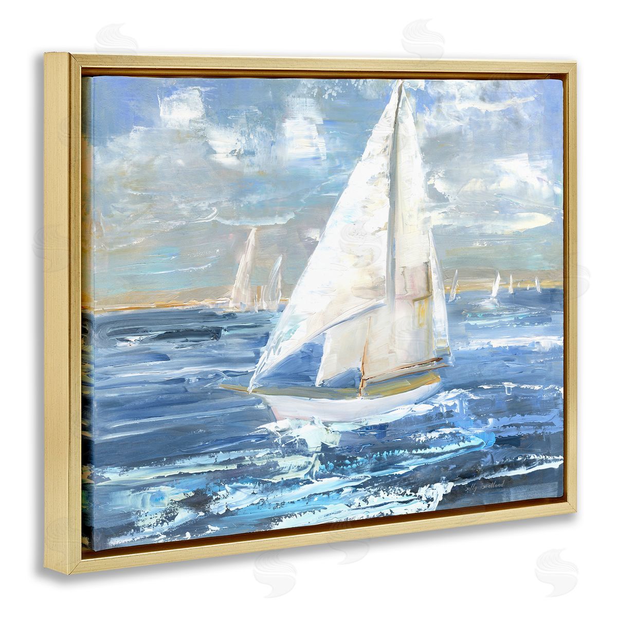 Sally Swatland Sailing Choppy Waves Gold Floating Frame Canvas Wall Art Print