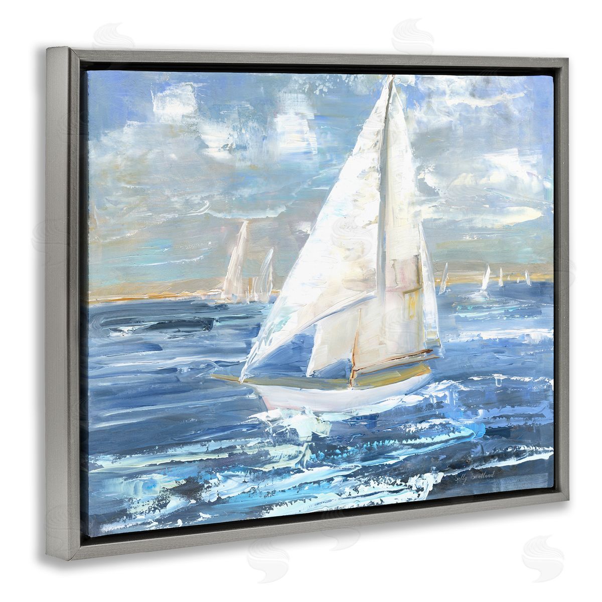 Sally Swatland Sailing Choppy Waves Gray Floating Frame Canvas Wall Art Print