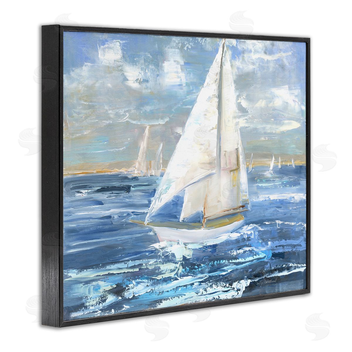 Sally Swatland Sailing Choppy Waves Black Framed Giclee Wall Art Print