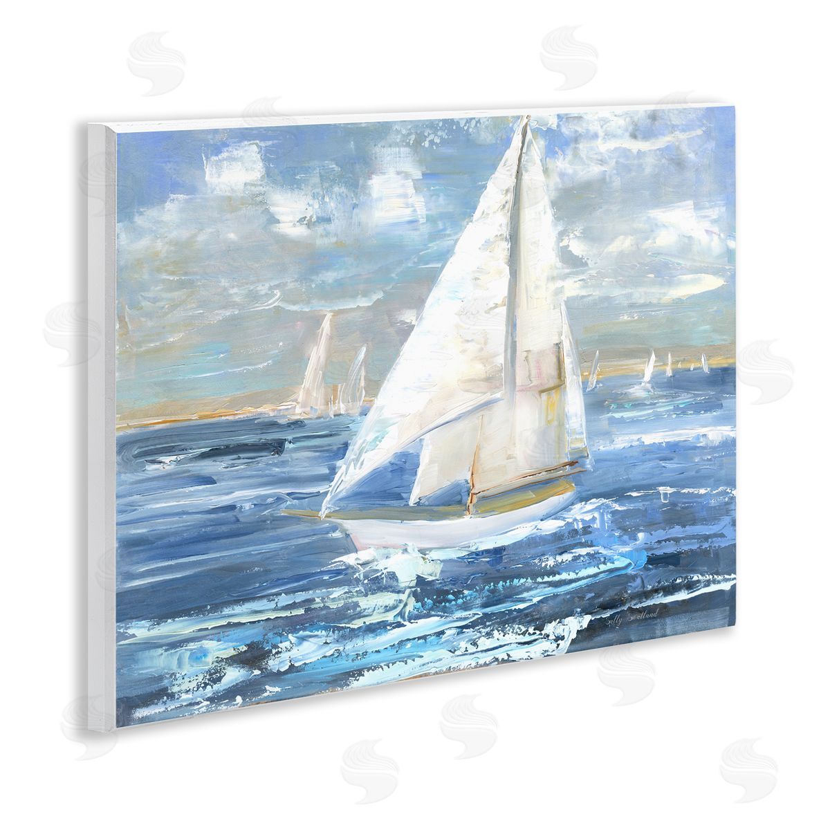 Sally Swatland Sailing Choppy Waves Wooden Wall Plaque Art Print