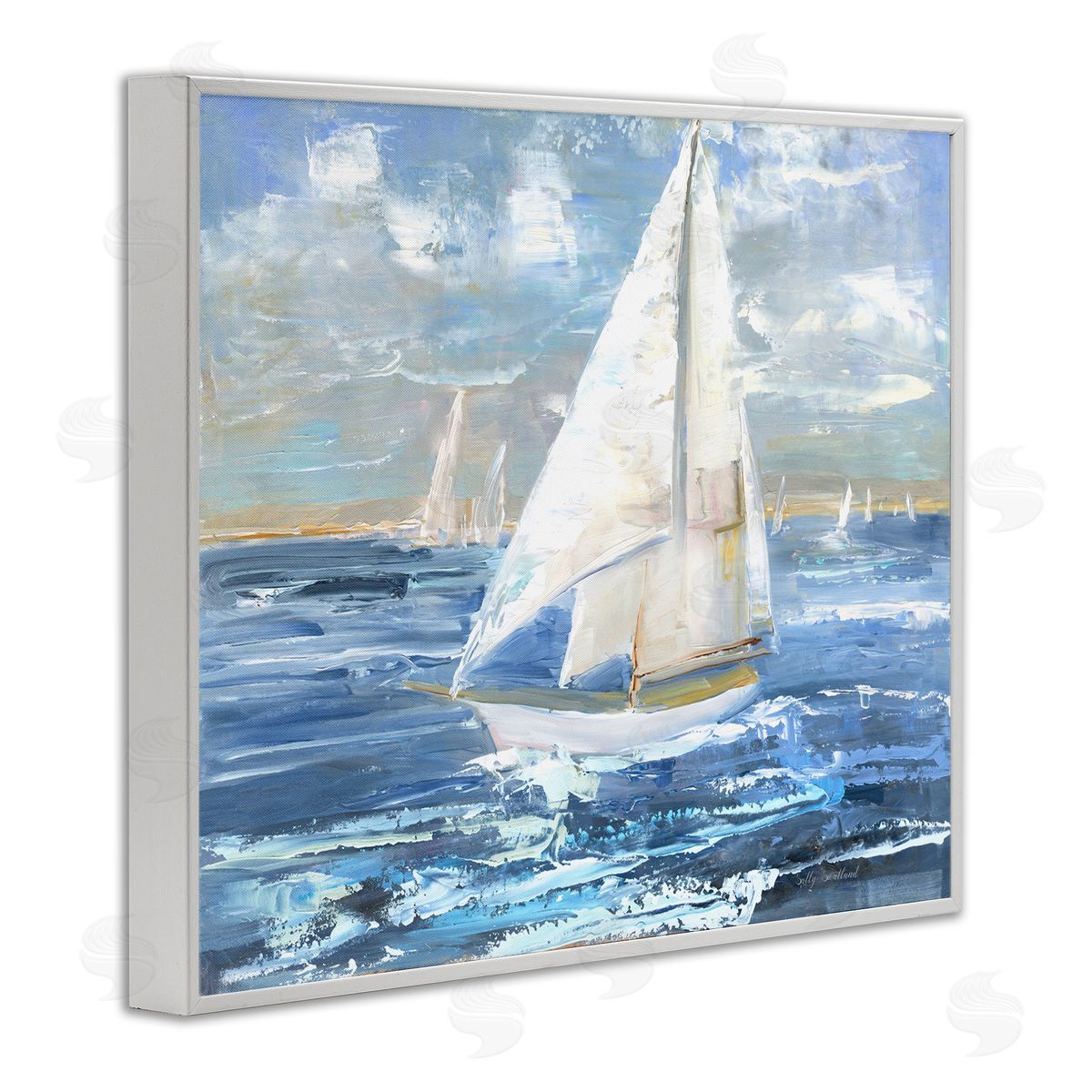 Sally Swatland Sailing Choppy Waves White Framed Giclee Wall Art Print