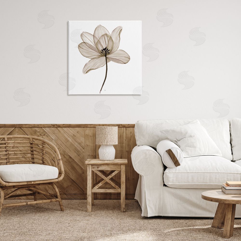 Nan Beige Opaque Flower Canvas Wall Art Print in Room