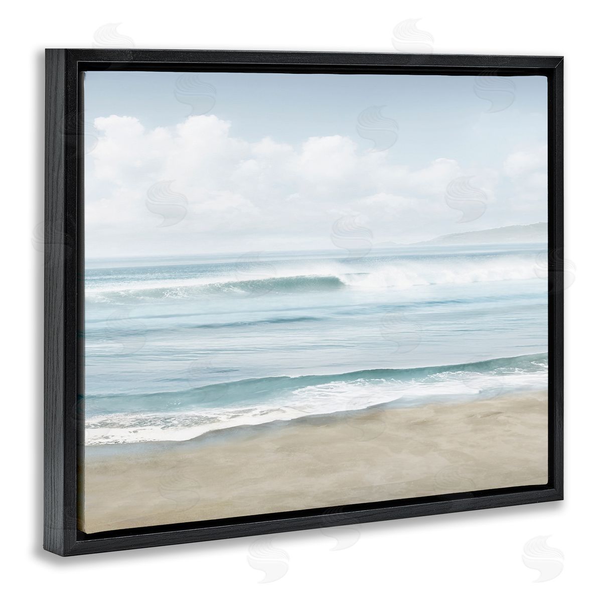 Mike Calascibetta Soothing Beach Waves Black Floating Frame Canvas Wall Art Print